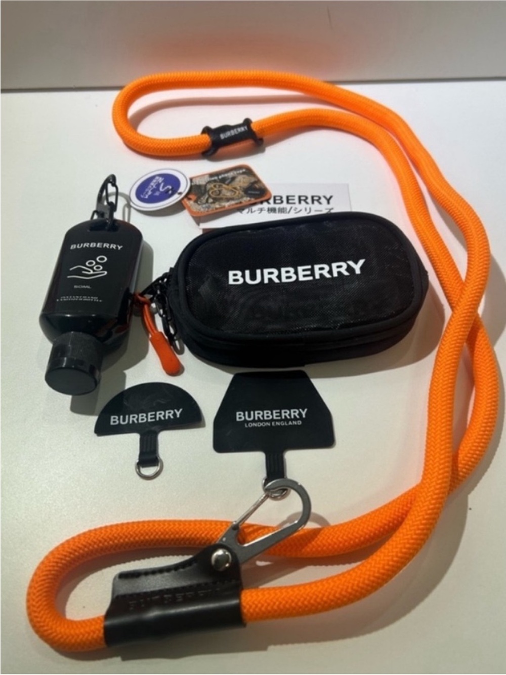 Burberry Men's Orange Logo Lanyard & Pouch Set